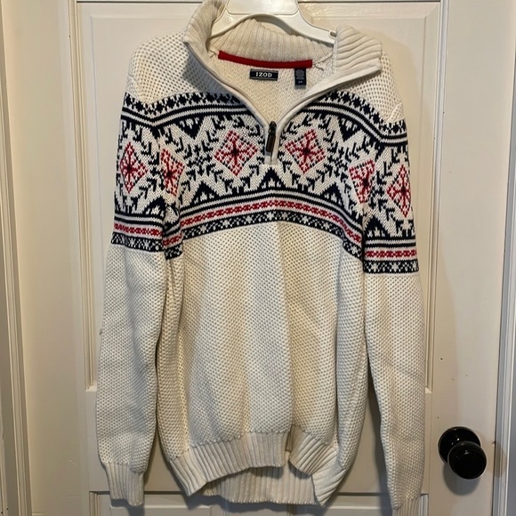 IZOD Men's 5GG Long Sleeve Sweater Honeycomb FAI, Vanilla ice, Small - Picture 1 of 9